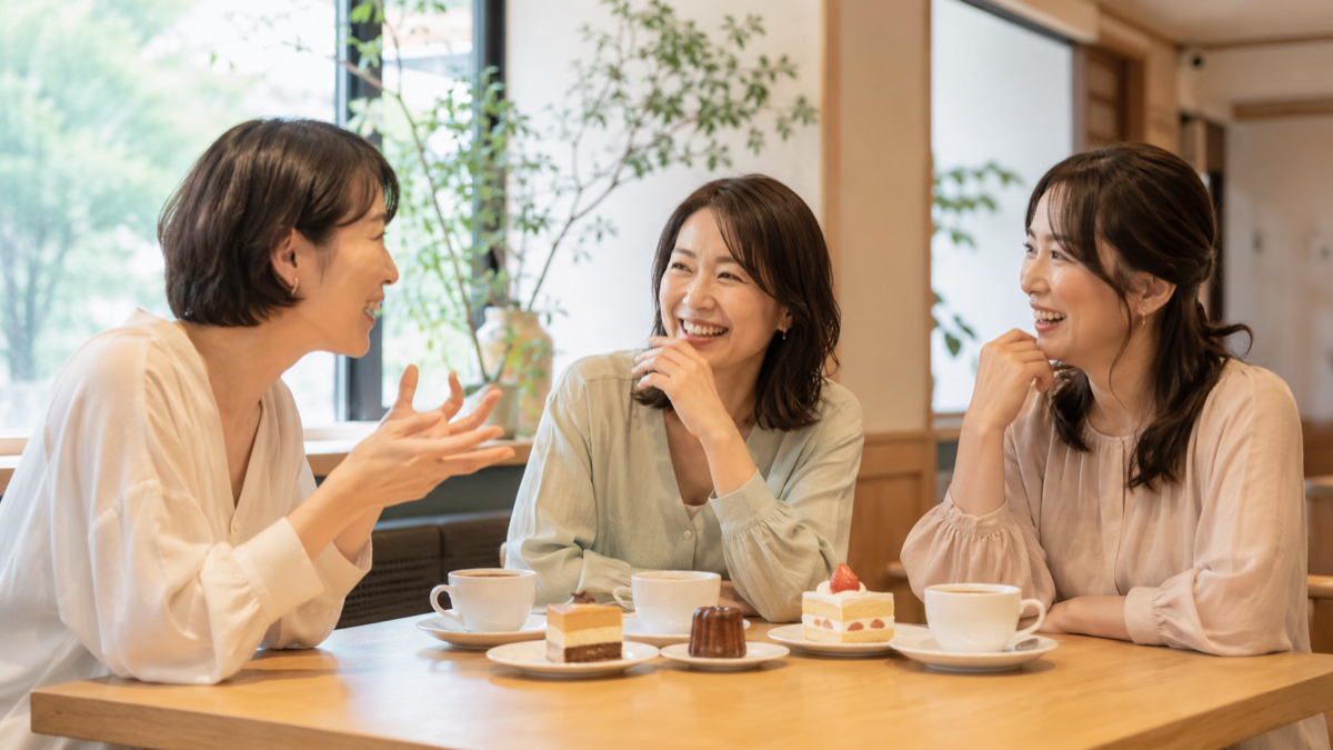 カフェで話す40代の女性3人。お金の話をしてもうなずくだけで行動には至らない